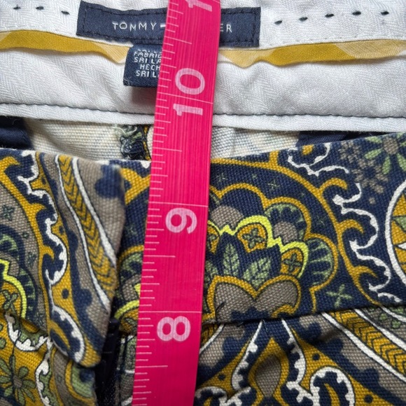 Tommy Hilfiger Green Gold Paisley Cotton Blend Ankle Pants 12 Front Zip - Picture 8 of 9
